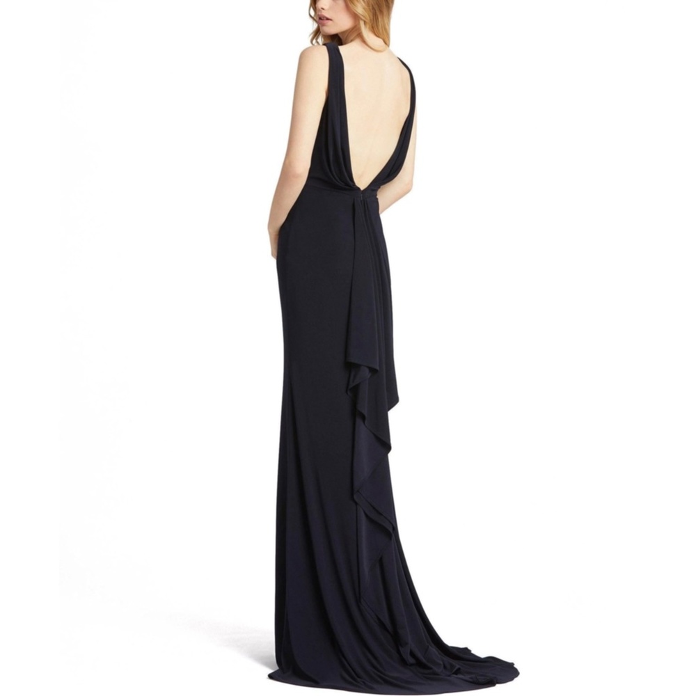 NEW Mac Duggal 12336 Faux Wrap V-Neck Slit Jersey Gown Midnight Blue Size 10